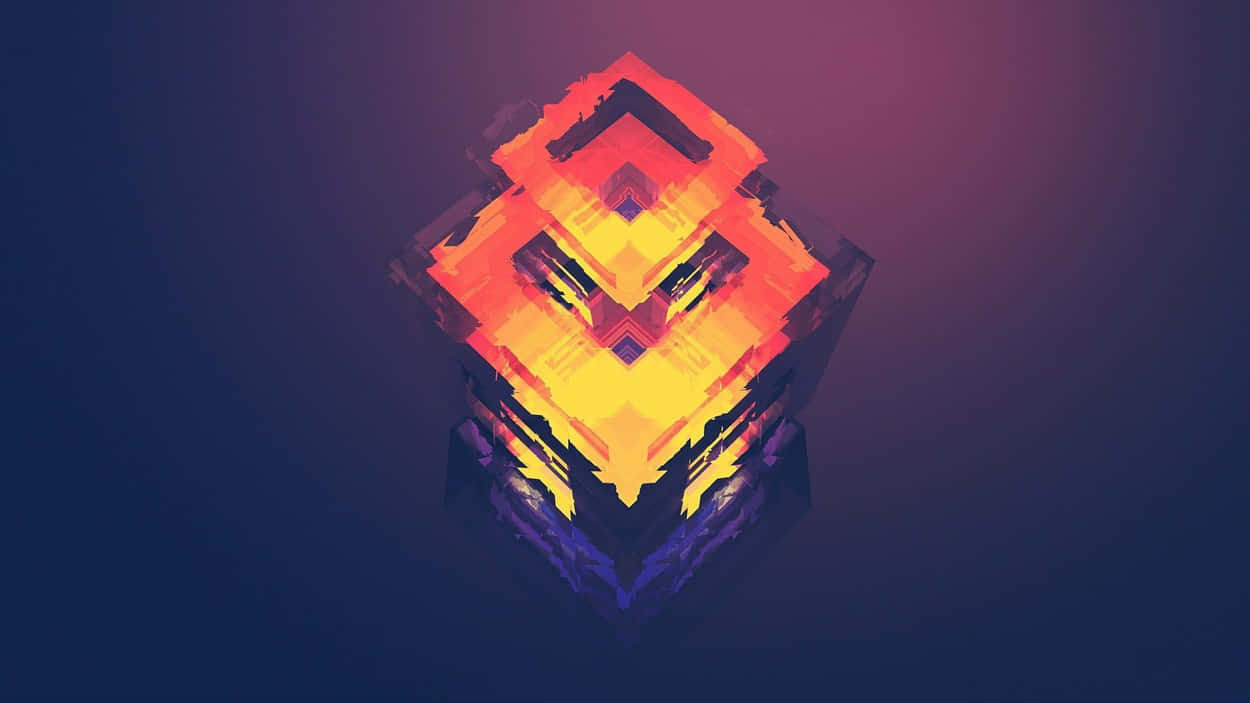 geometric cube, fiery orange and yellow facets, deep purple gradient background, SD Desktop Wallpaper