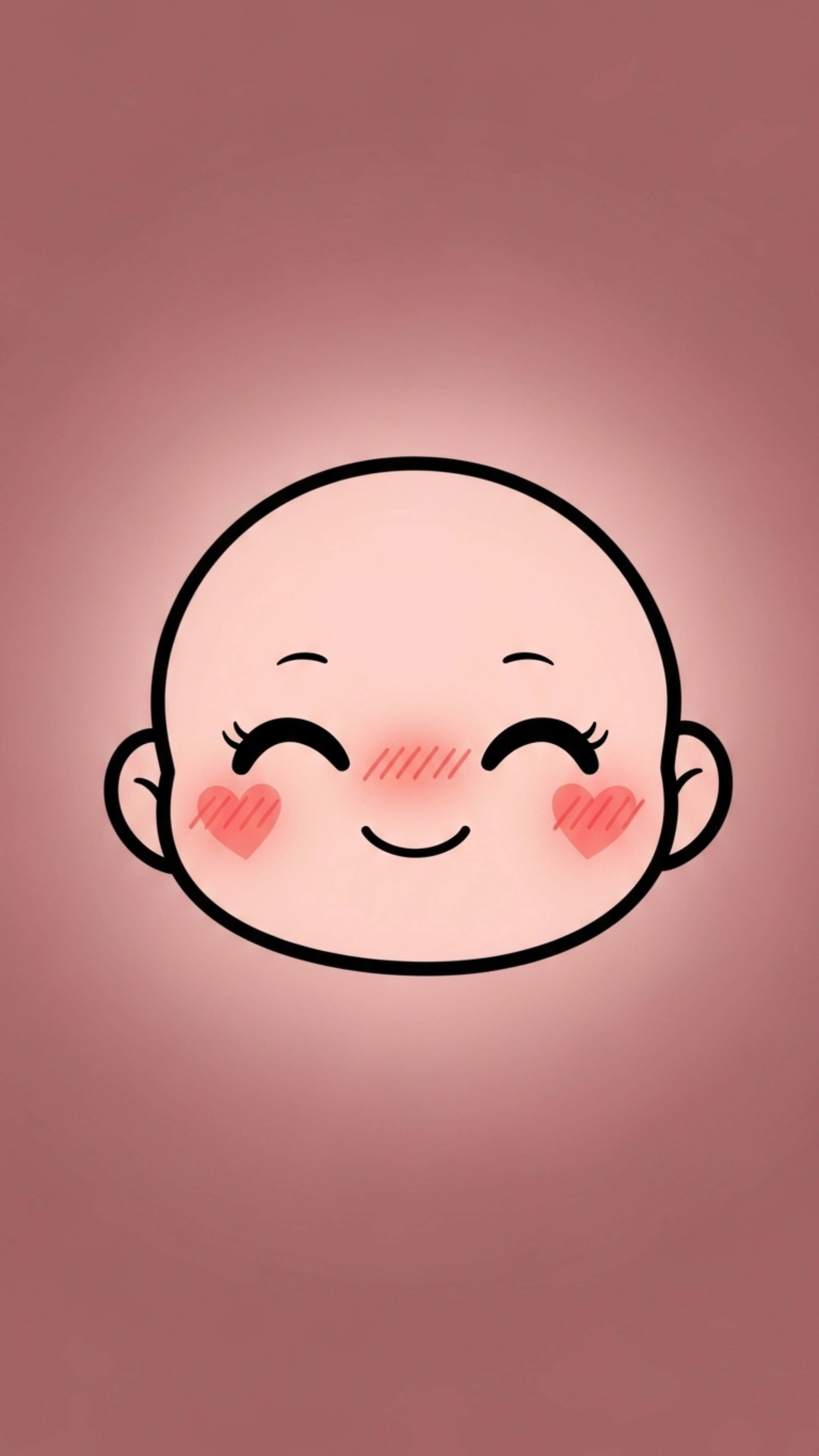 chibi face, heart-shaped blushes, dusty rose gradient background, 5K Phone Wallpaper
