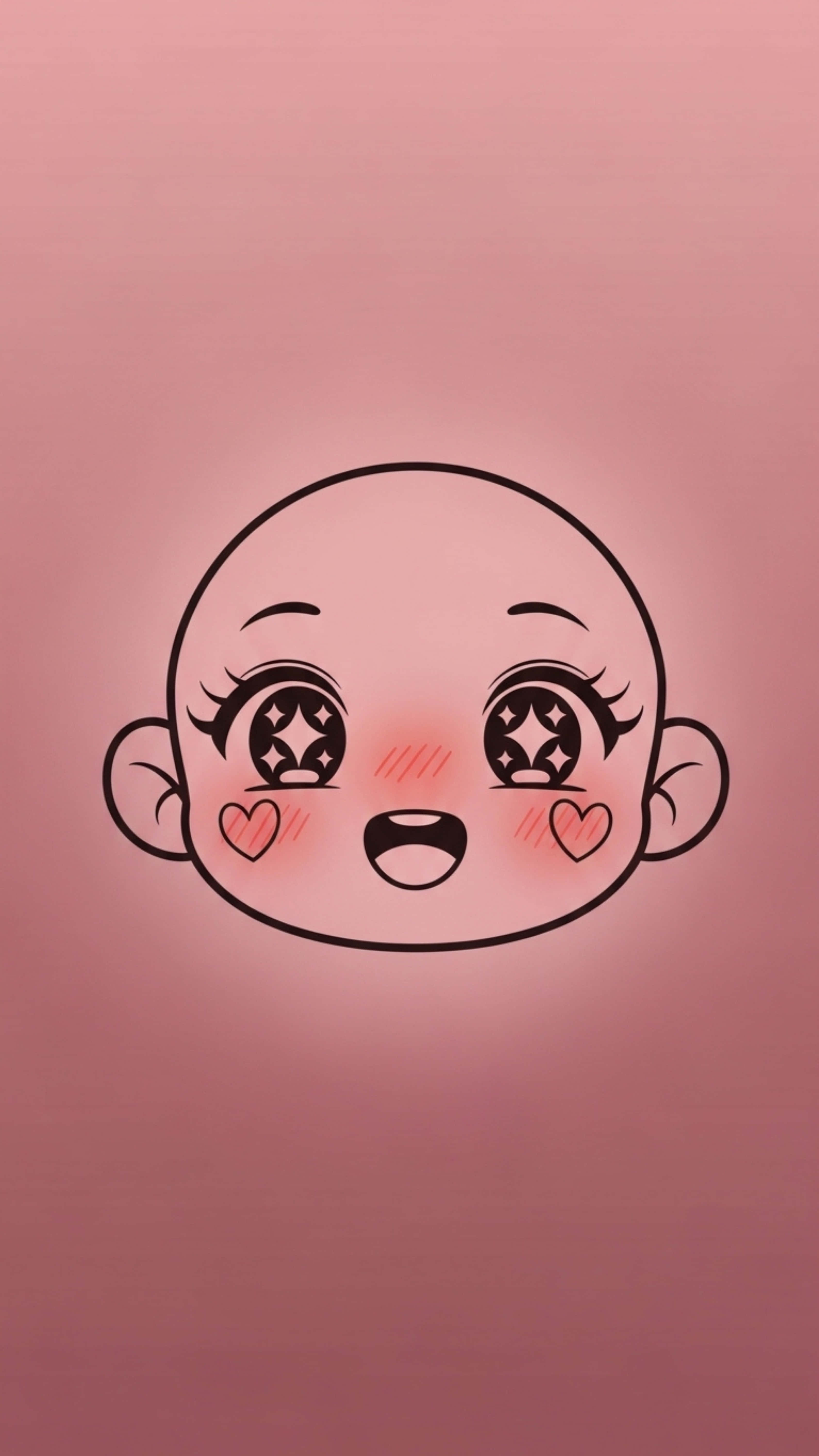 chibi face, heart blush marks, dusty rose gradient background, 5K Phone Wallpaper
