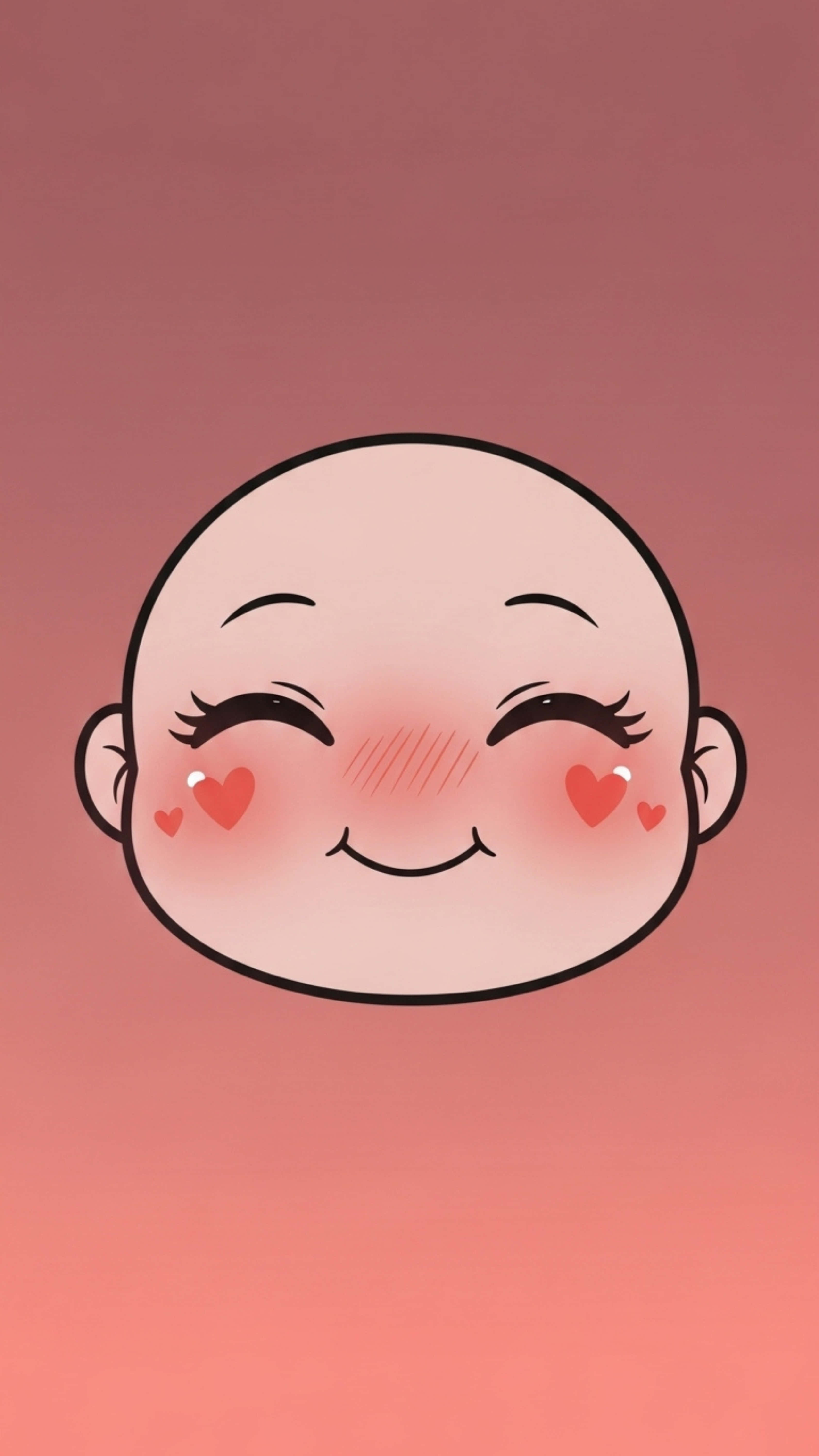 chibi face, heart blush marks, dusty rose gradient background, 5K Phone Wallpaper