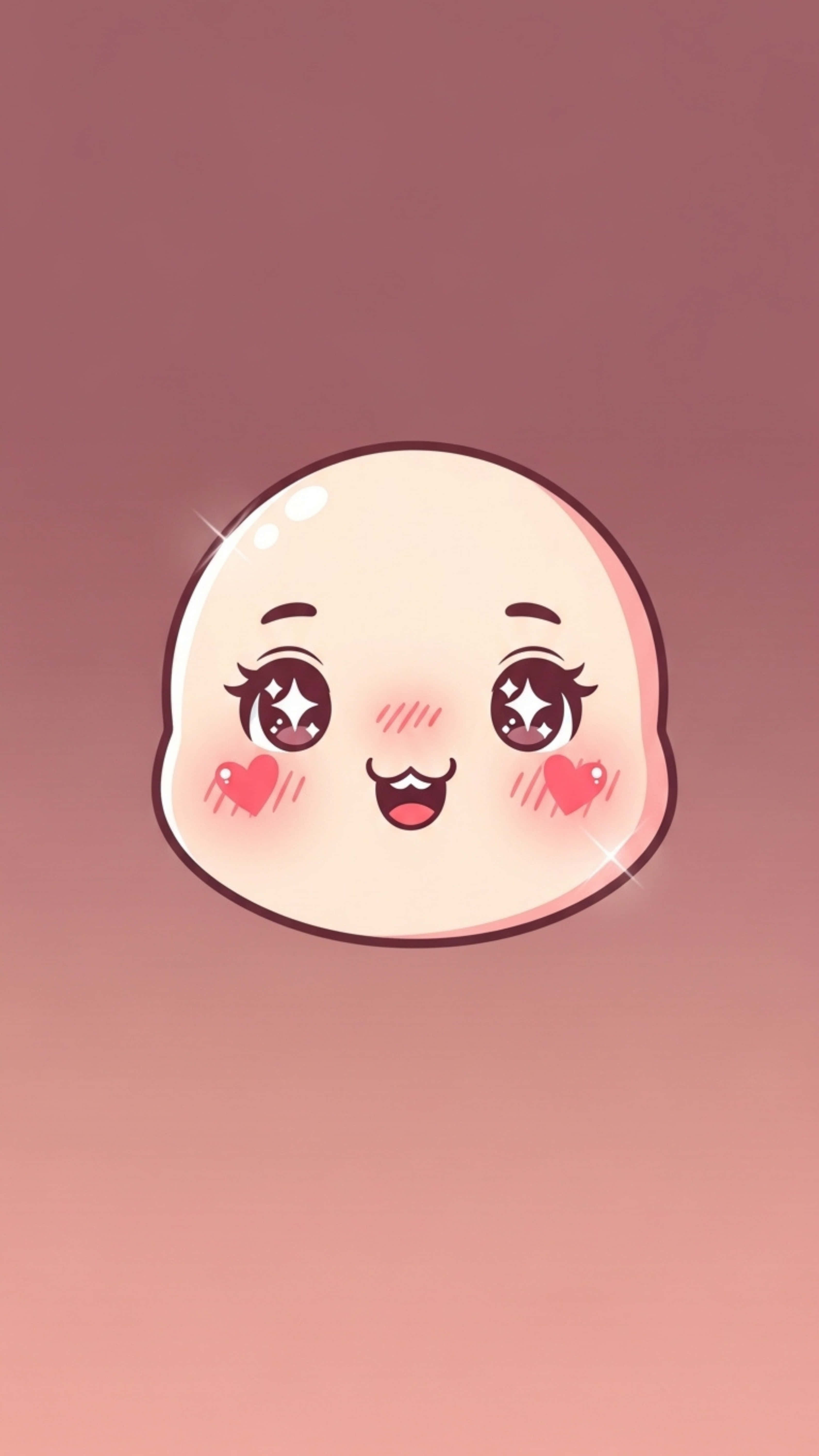 smiling chibi face, heart blush marks, dusty rose gradient background, 5K Phone Wallpaper