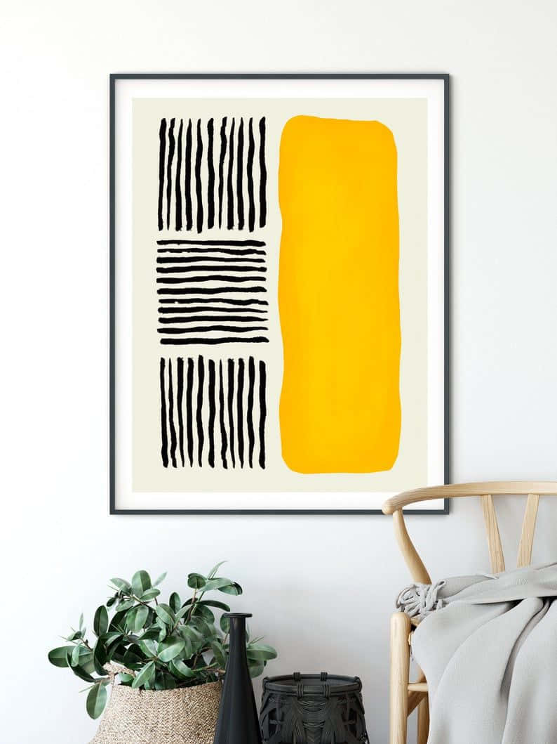 modern minimalist art, bold black lines, vibrant yellow block, SD Phone Wallpaper