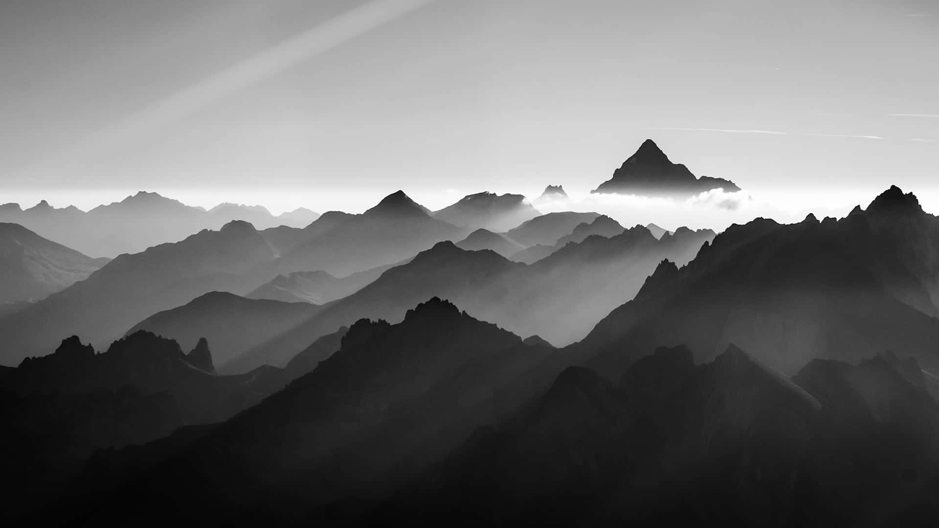 monochrome, mountain range, mist, Full HD Desktop Wallpaper
