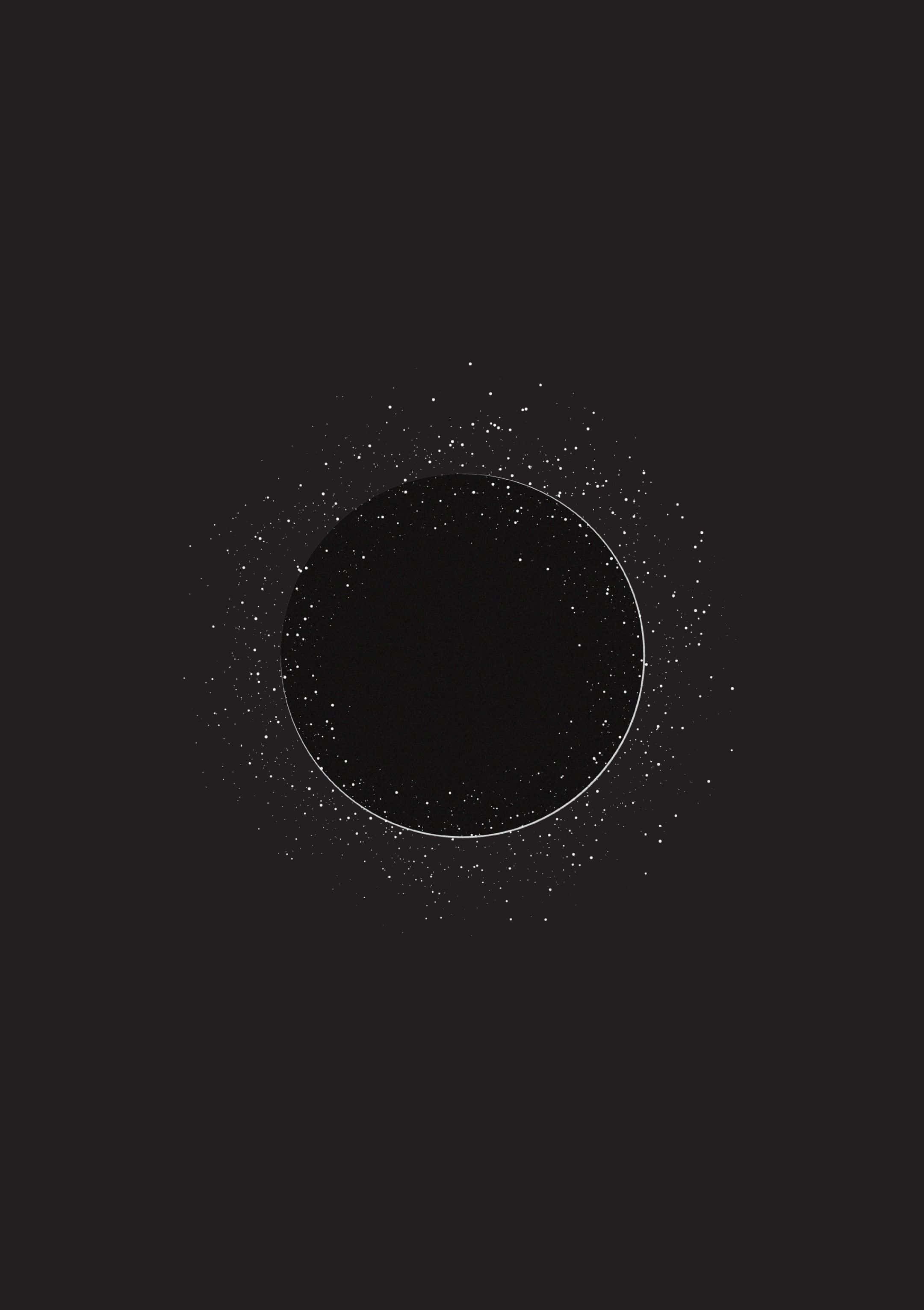 minimalist geometric, black circle, thin white outline, 2K Phone Wallpaper