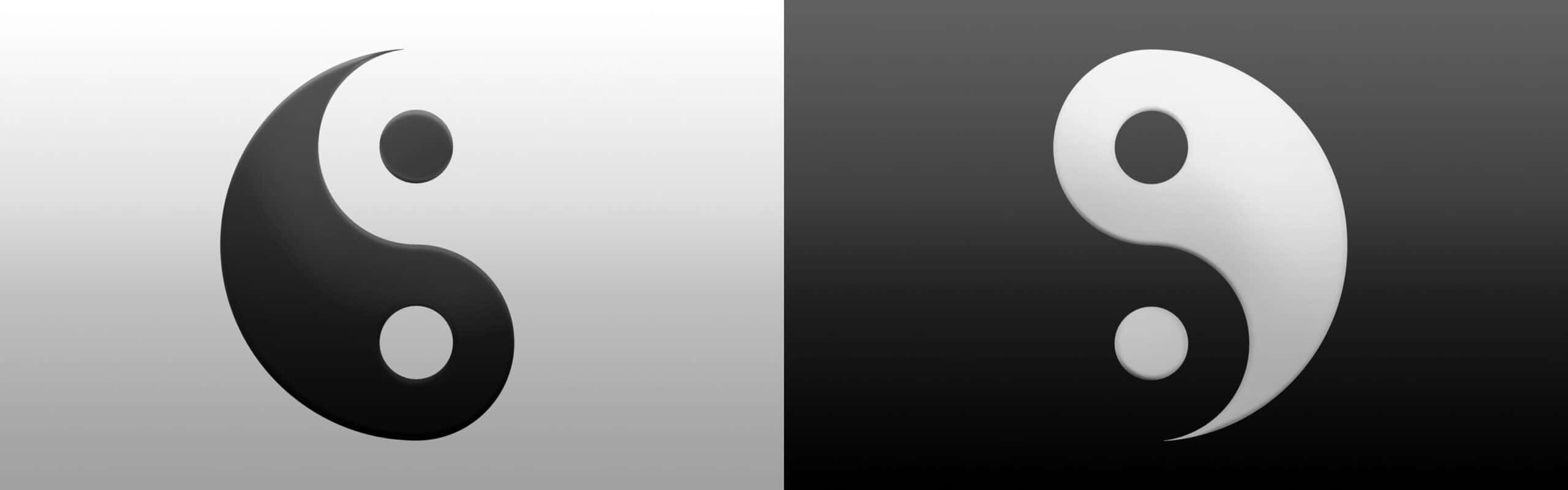yin yang symbol, glossy black, white, 2K Desktop Wallpaper