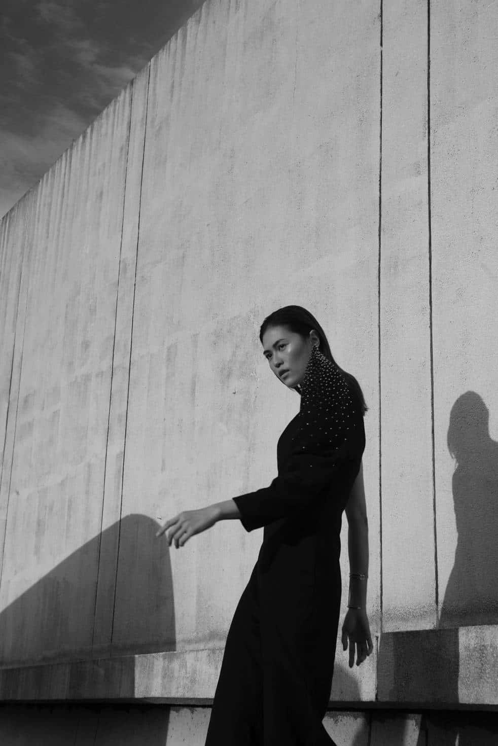 black dress, textured concrete wall, dramatic shadows, HD Phone Wallpaper