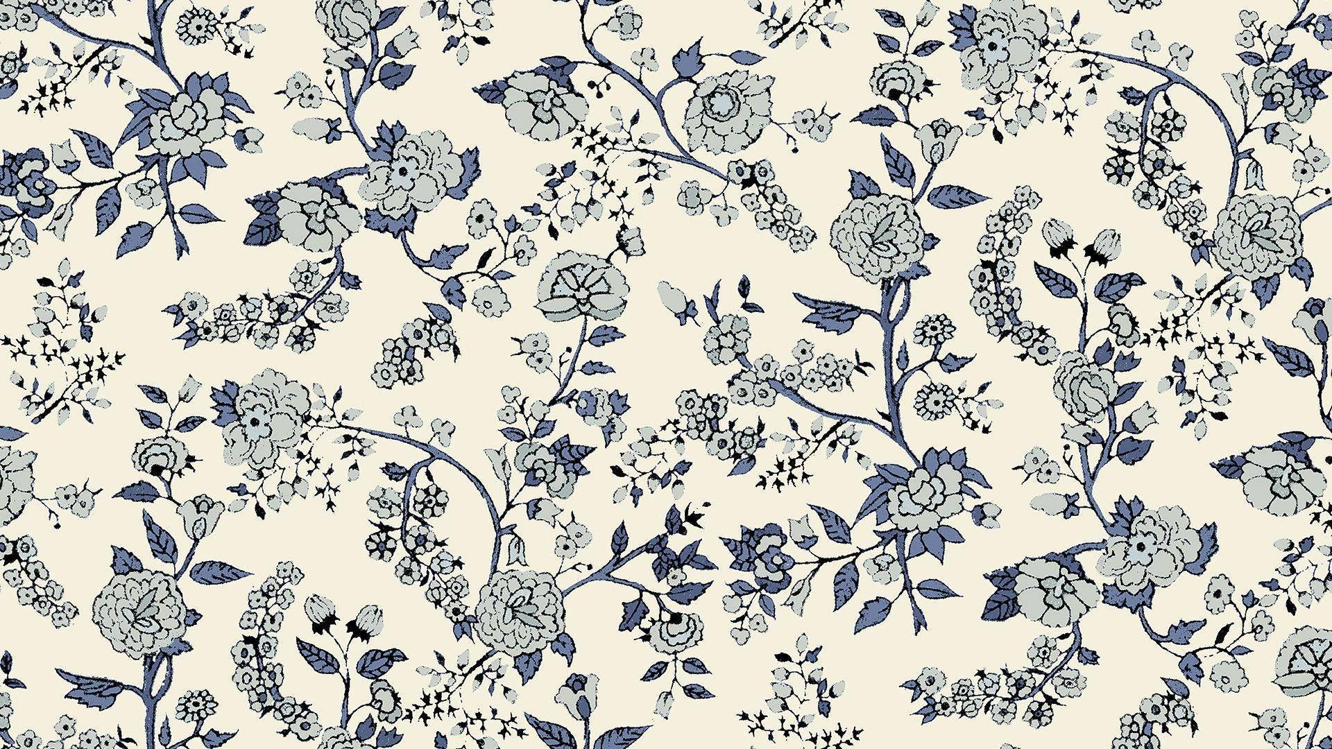 minimalist flower computer, blue, cream, Full HD Desktop Wallpaper