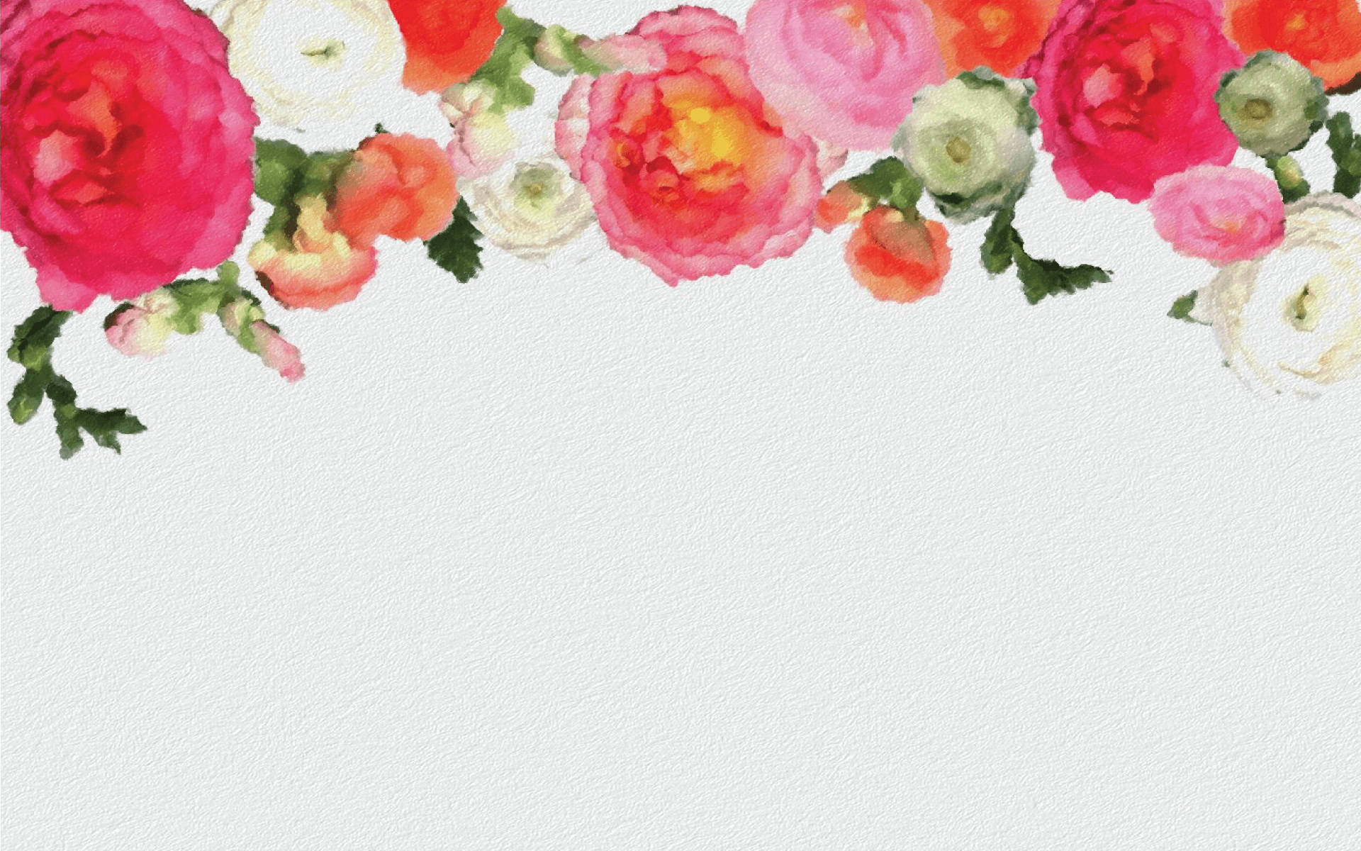 minimalist flower computer, watercolor floral border, pink red and white blooms, Full HD Desktop Wallpaper