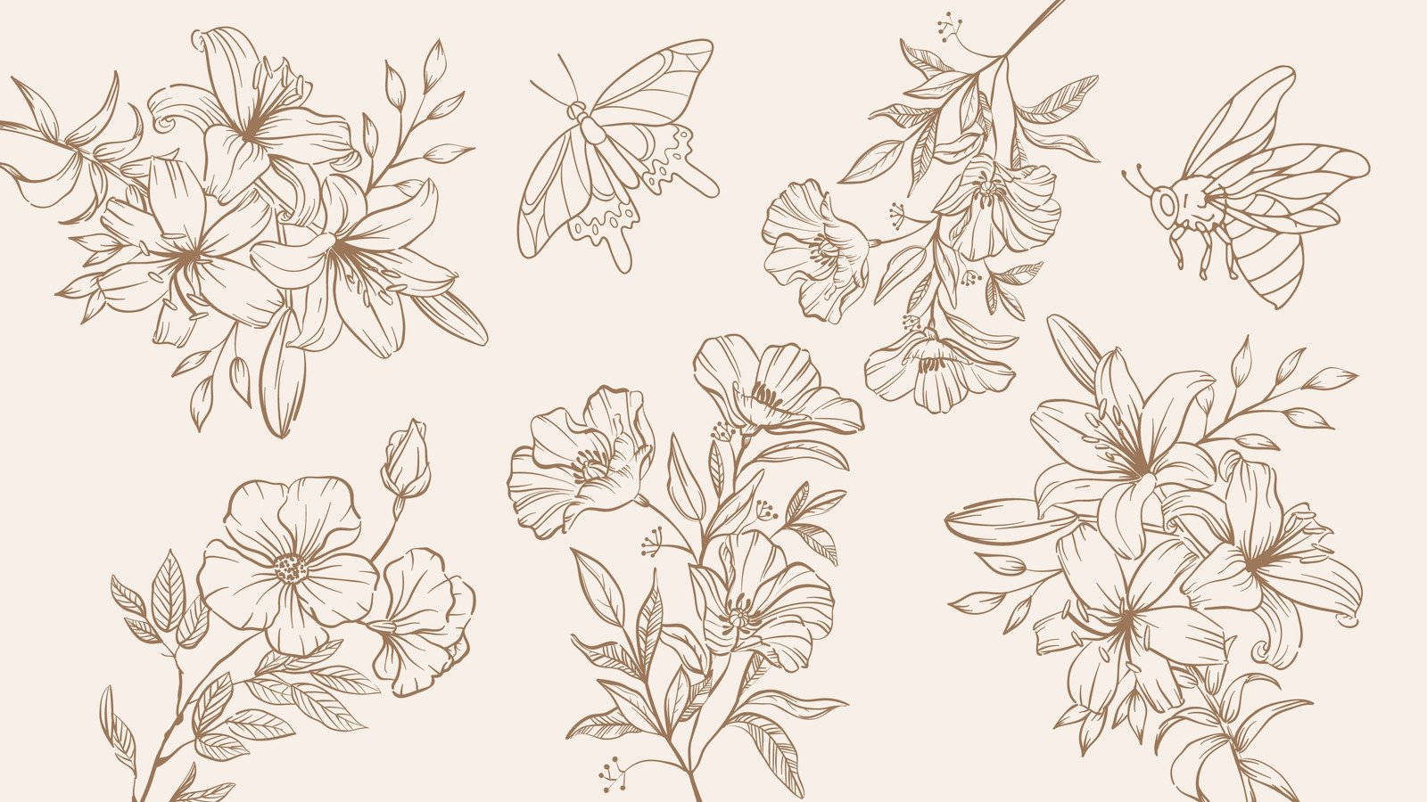 minimalist flower computer, sepia-toned, line art, HD Desktop Wallpaper