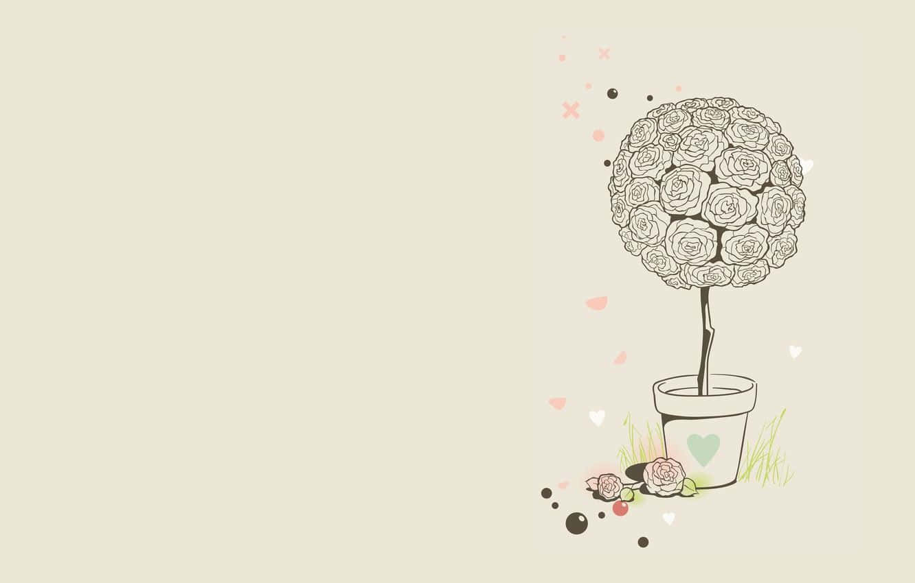 Minimalist Flower, line-art rose tree, pot, HD Desktop Wallpaper