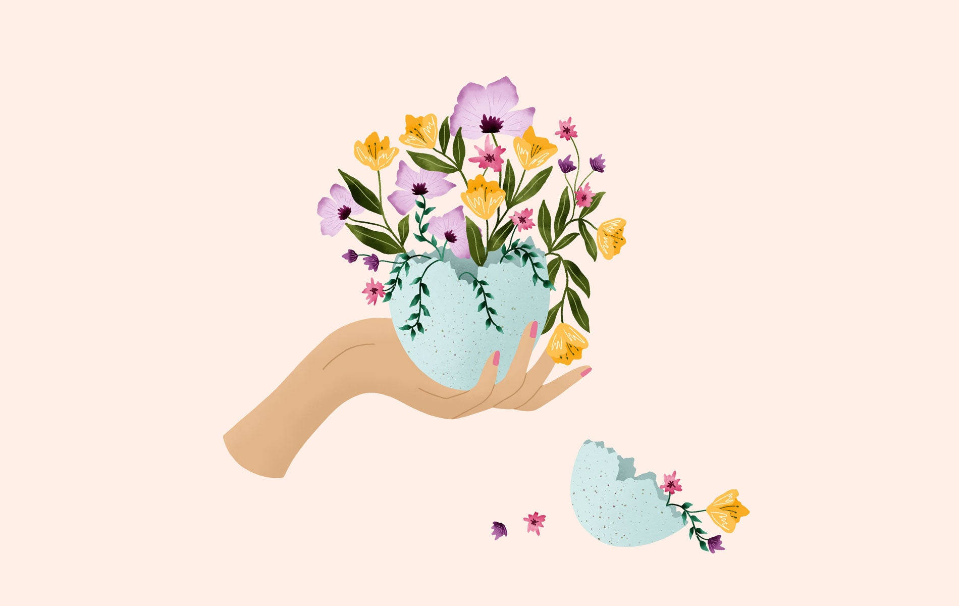 minimalist flower computer, cracked eggshell, colorful flowers, HD Desktop Wallpaper