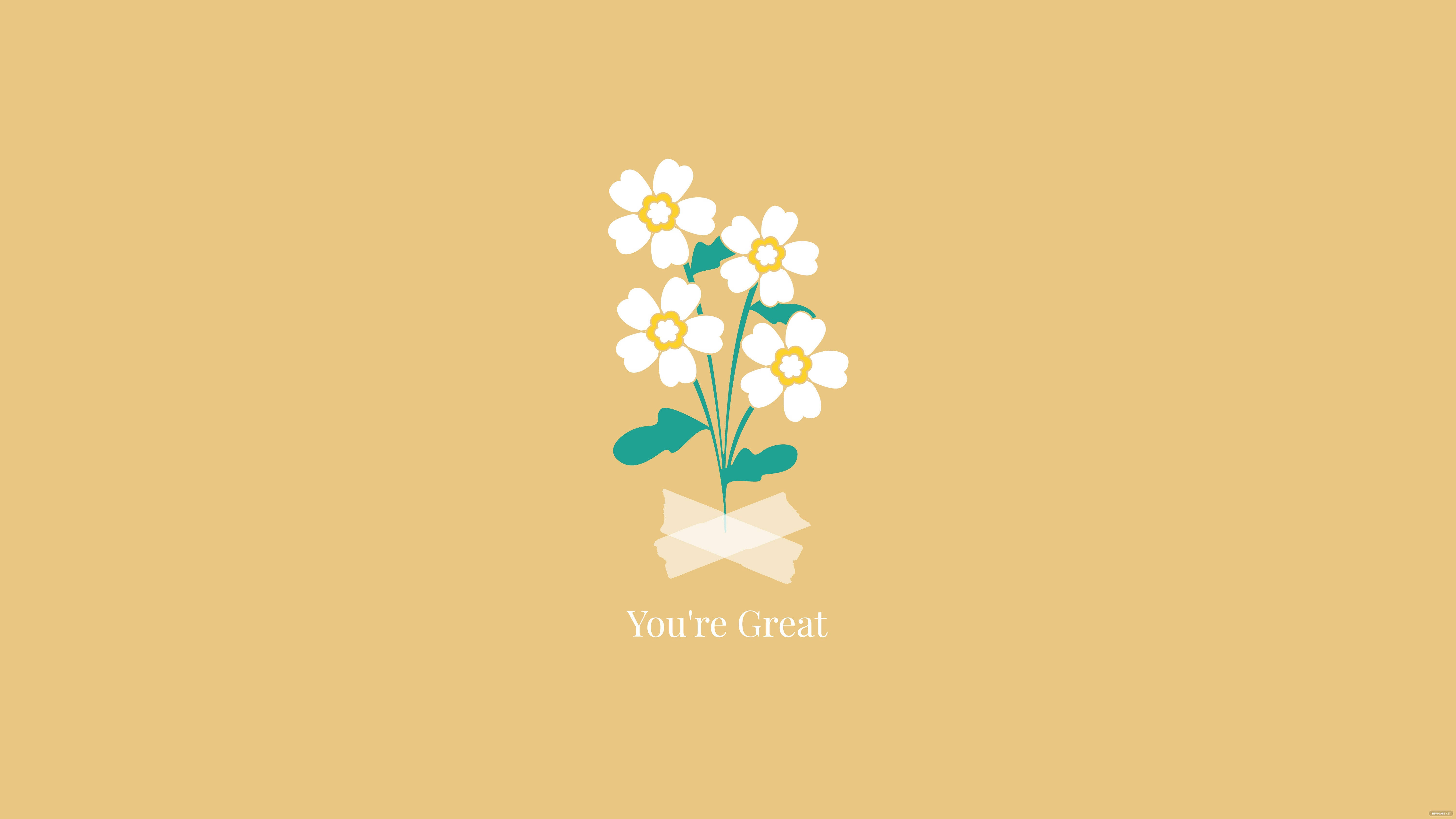 minimalist flower computer, white flowers, green leaves, 5K Desktop Wallpaper