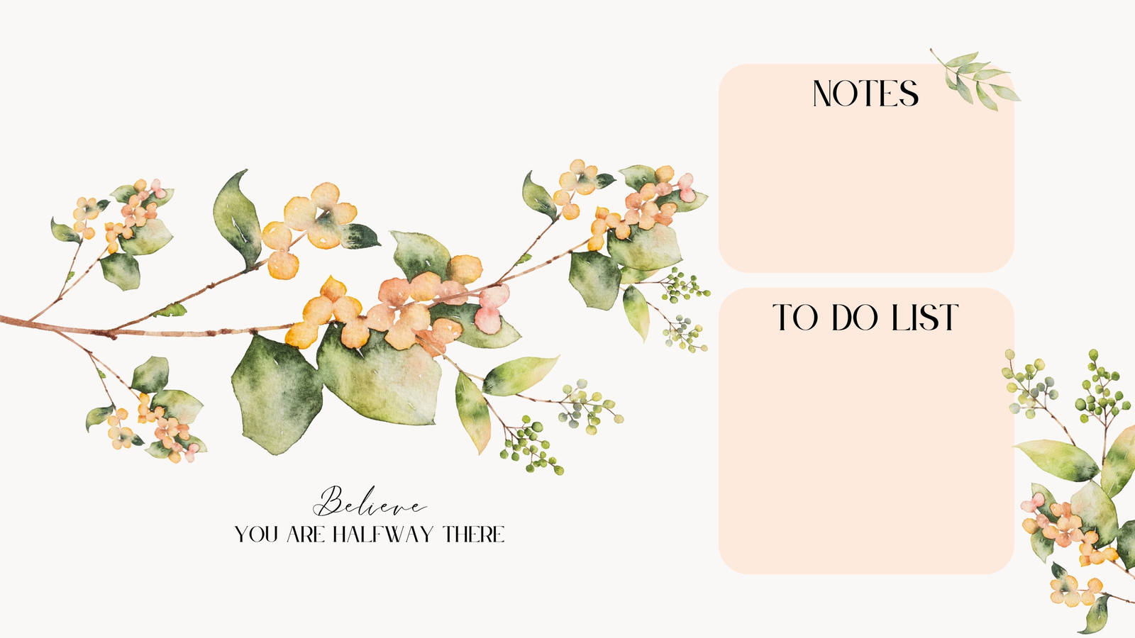 minimalist flower computer, peach blossoms, green leaves, HD Desktop Wallpaper