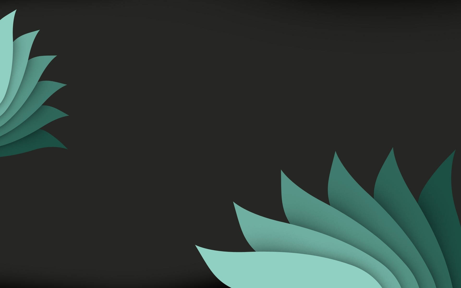 minimalist flower computer, teal, layered leaf shapes, Full HD Desktop Wallpaper