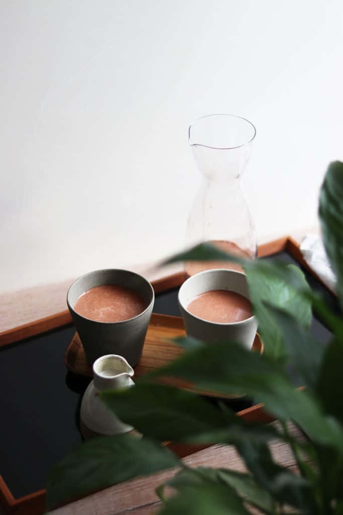 Strawberry and Blueberry in Bowl, ceramic cups, pink drink, SD Phone Wallpaper
