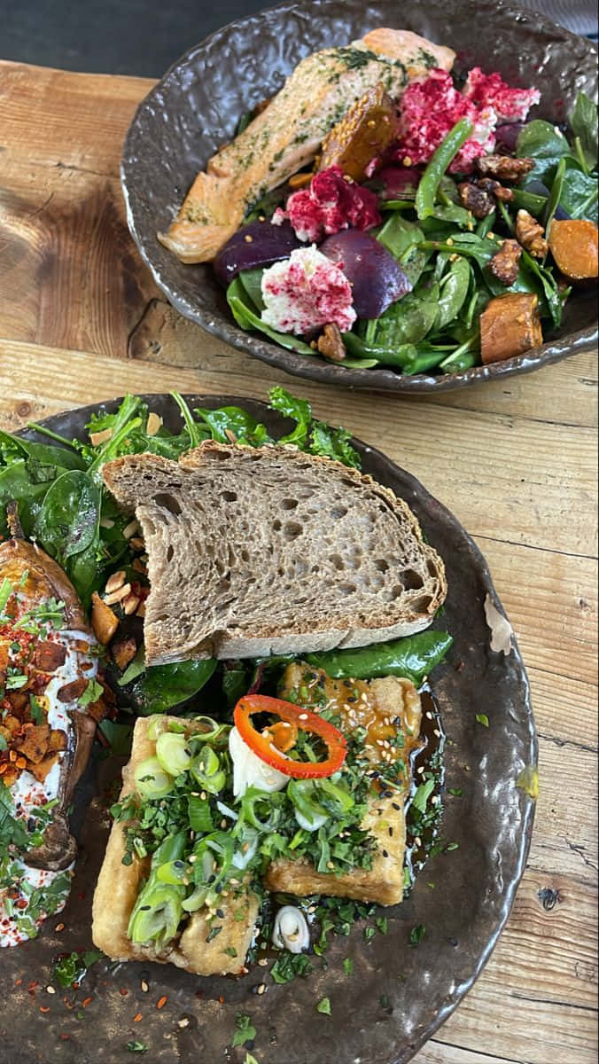 minimalist food, rustic bowls, vibrant salads, SD Phone Wallpaper