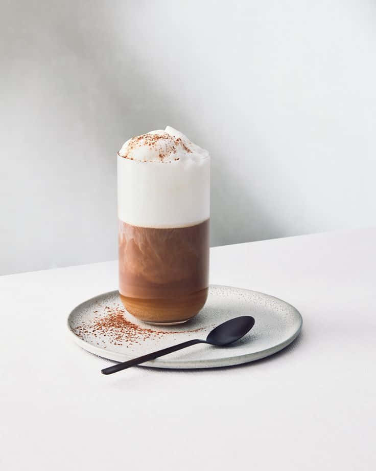 iced coffee, creamy foam, cocoa powder, SD Phone Wallpaper