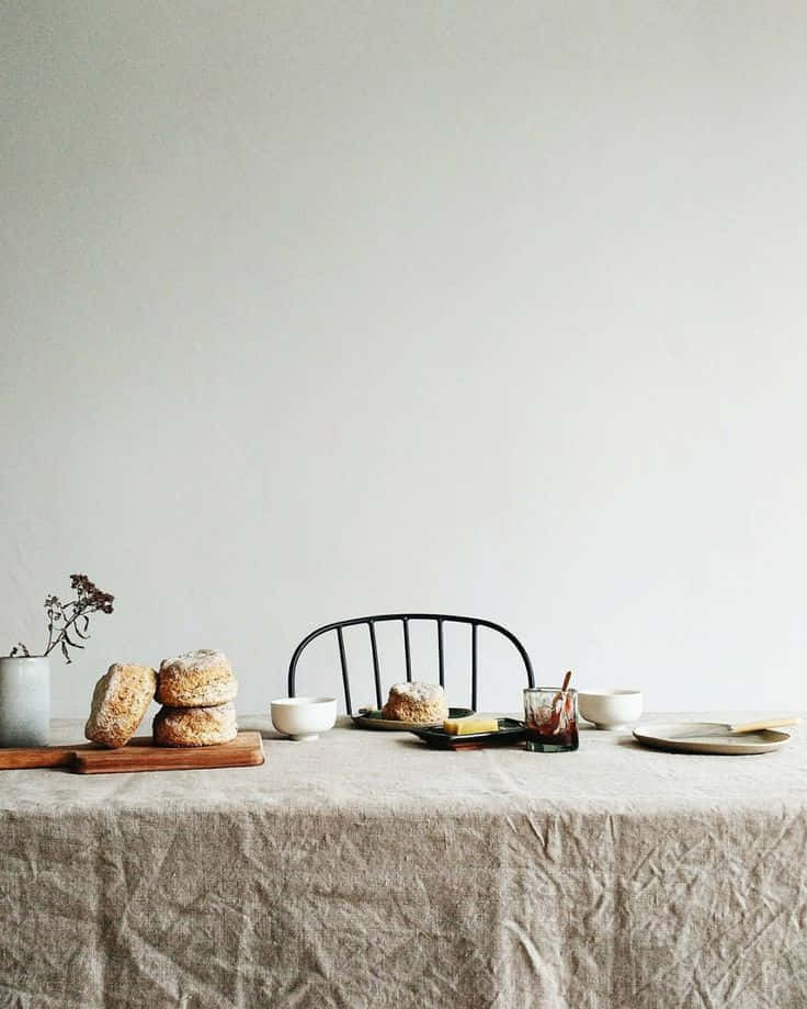 minimalist food, rustic breads, ceramic cups, SD Phone Wallpaper
