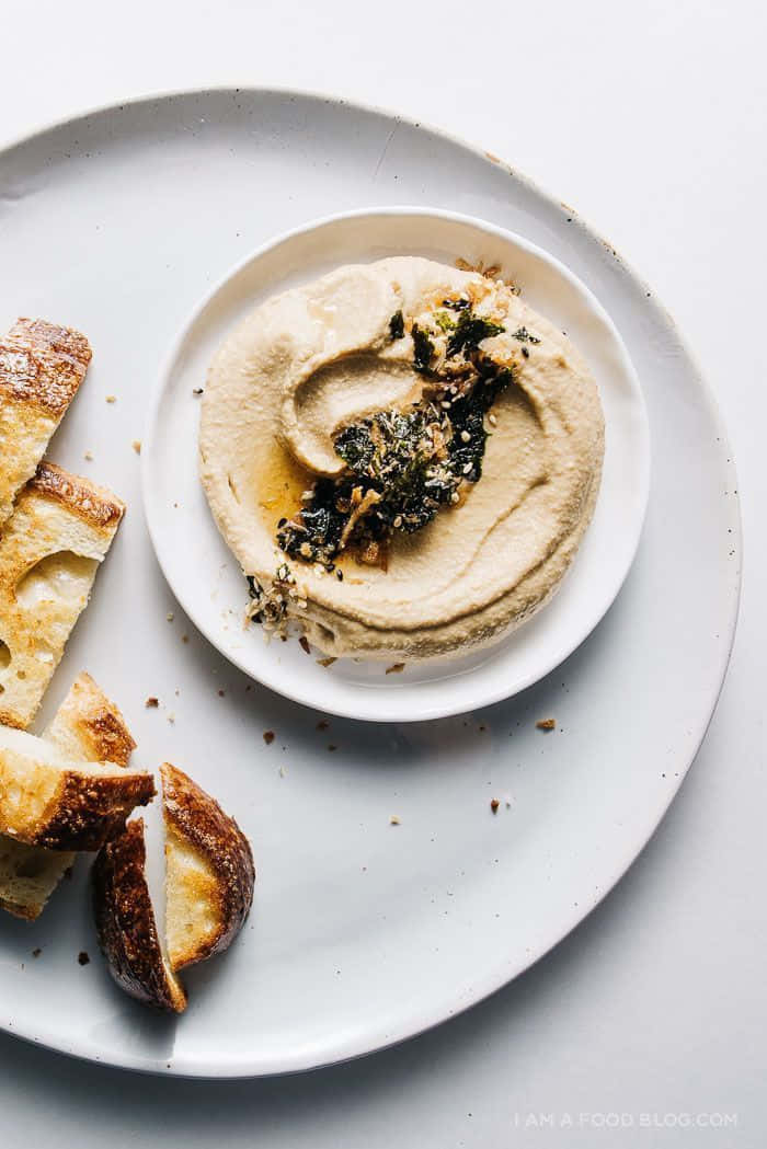 minimalist food, white bowl, creamy hummus, SD Phone Wallpaper