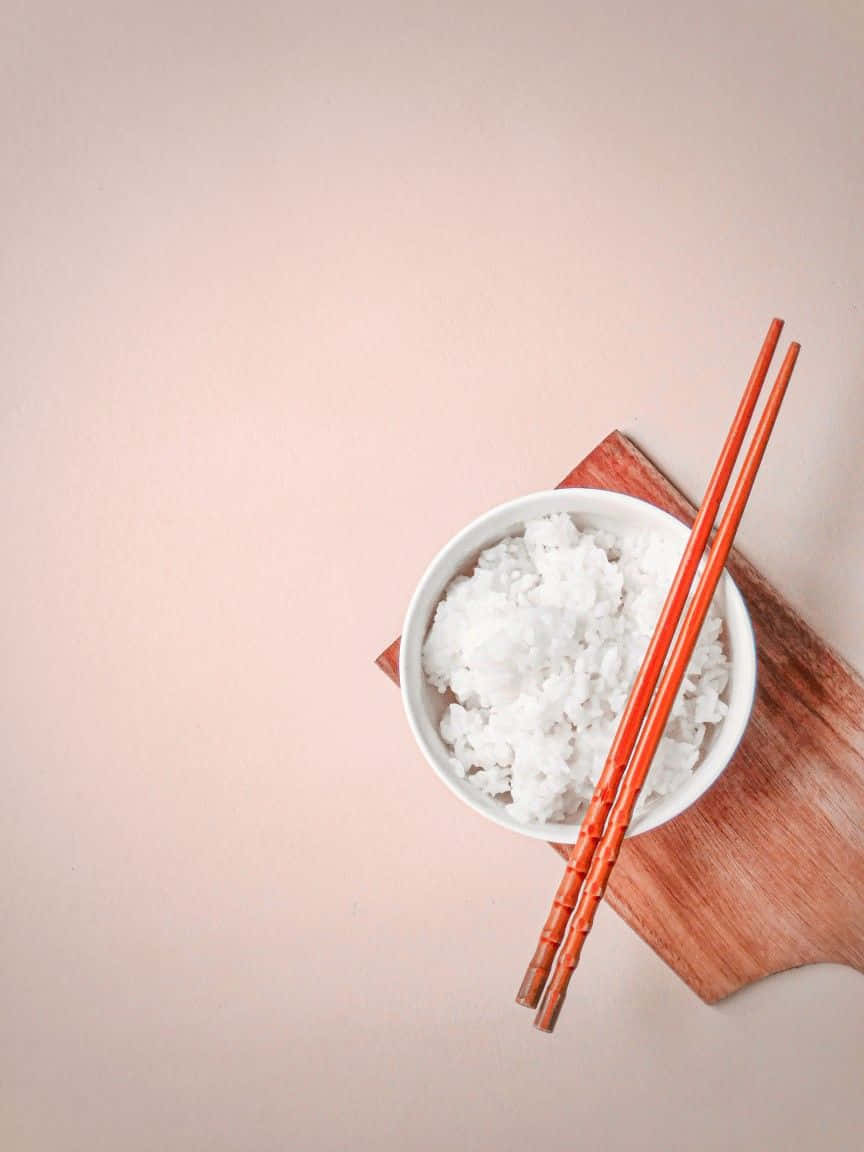 white bowl, fluffy steamed rice, orange chopsticks, SD Phone Wallpaper