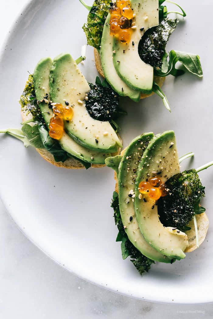 avocado toast, caviar, microgreens, SD Phone Wallpaper