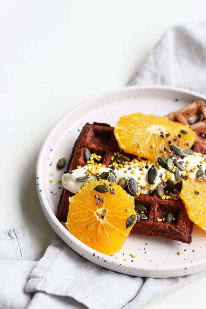 golden orange slices, pumpkin seeds, dark waffles, SD Phone Wallpaper