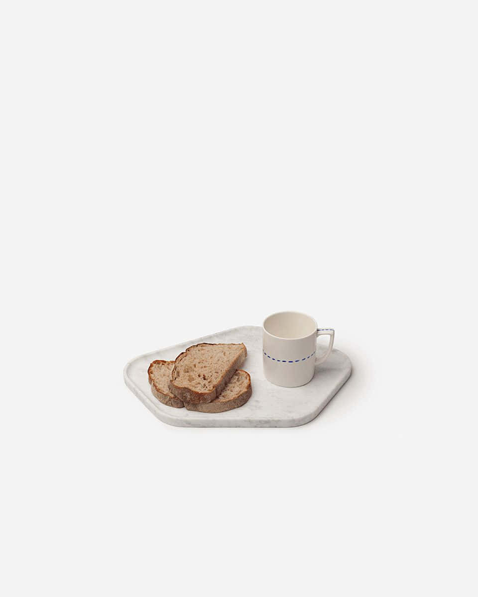 minimalist food, rustic bread, white mug with blue stripe, SD Phone Wallpaper