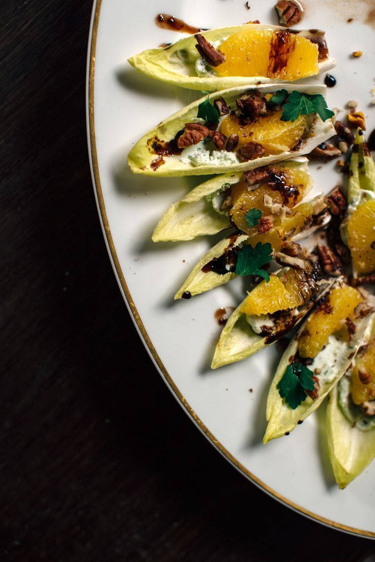 Belgian Endive, orange segments, creamy cheese, SD Phone Wallpaper