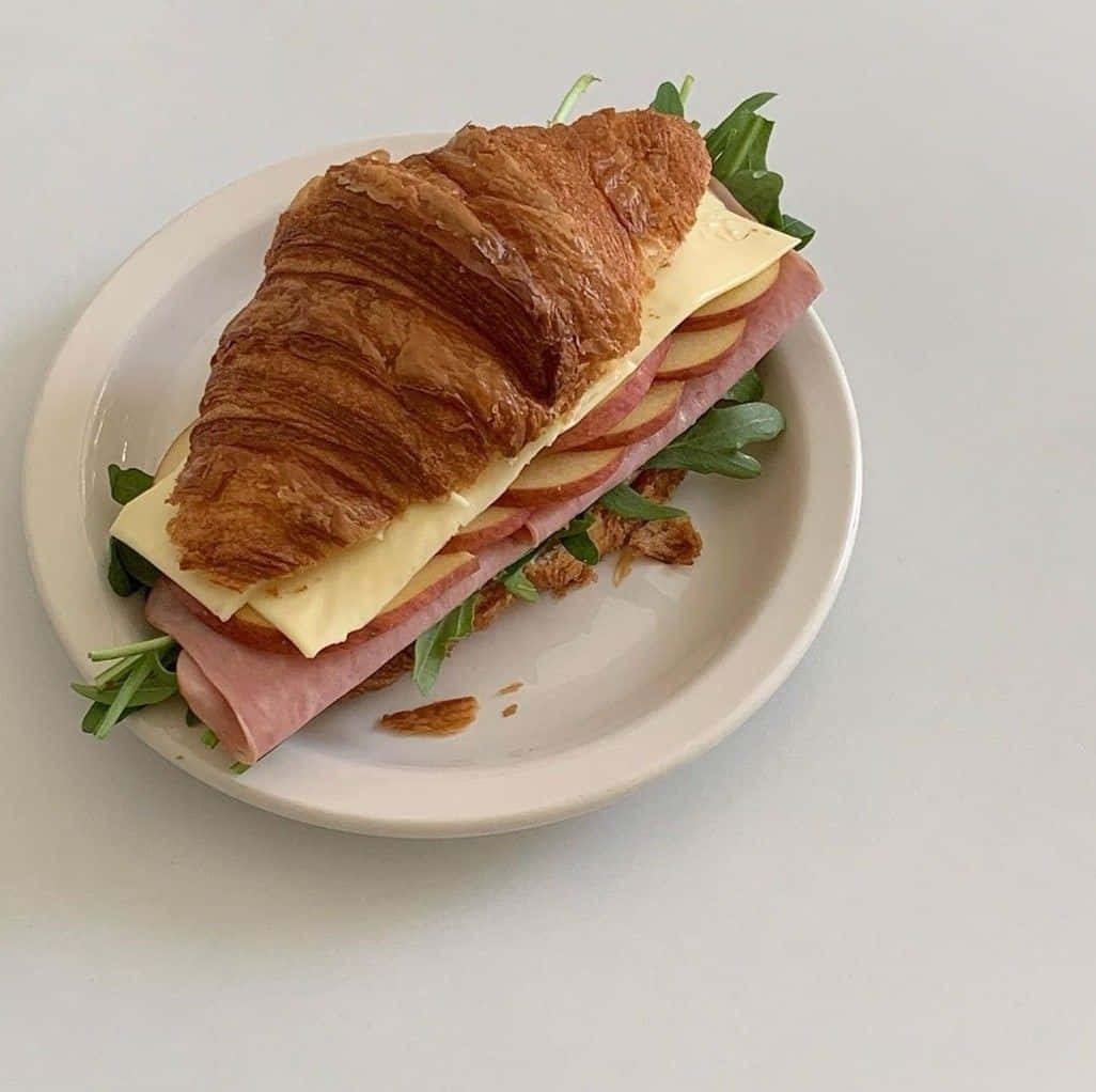 golden flaky croissant, ham cheese, arugula, SD Desktop Wallpaper