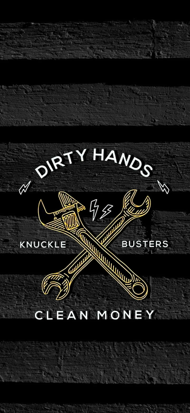 Golden crossed wrenches, dark textured wood, dirty hands clean money, HD Phone Wallpaper