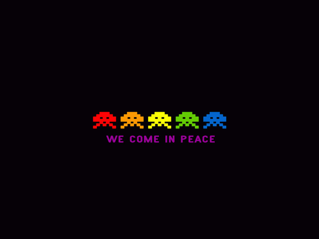 Minimalist Geek, rainbow-colored pixel aliens, black background, SD Desktop Wallpaper