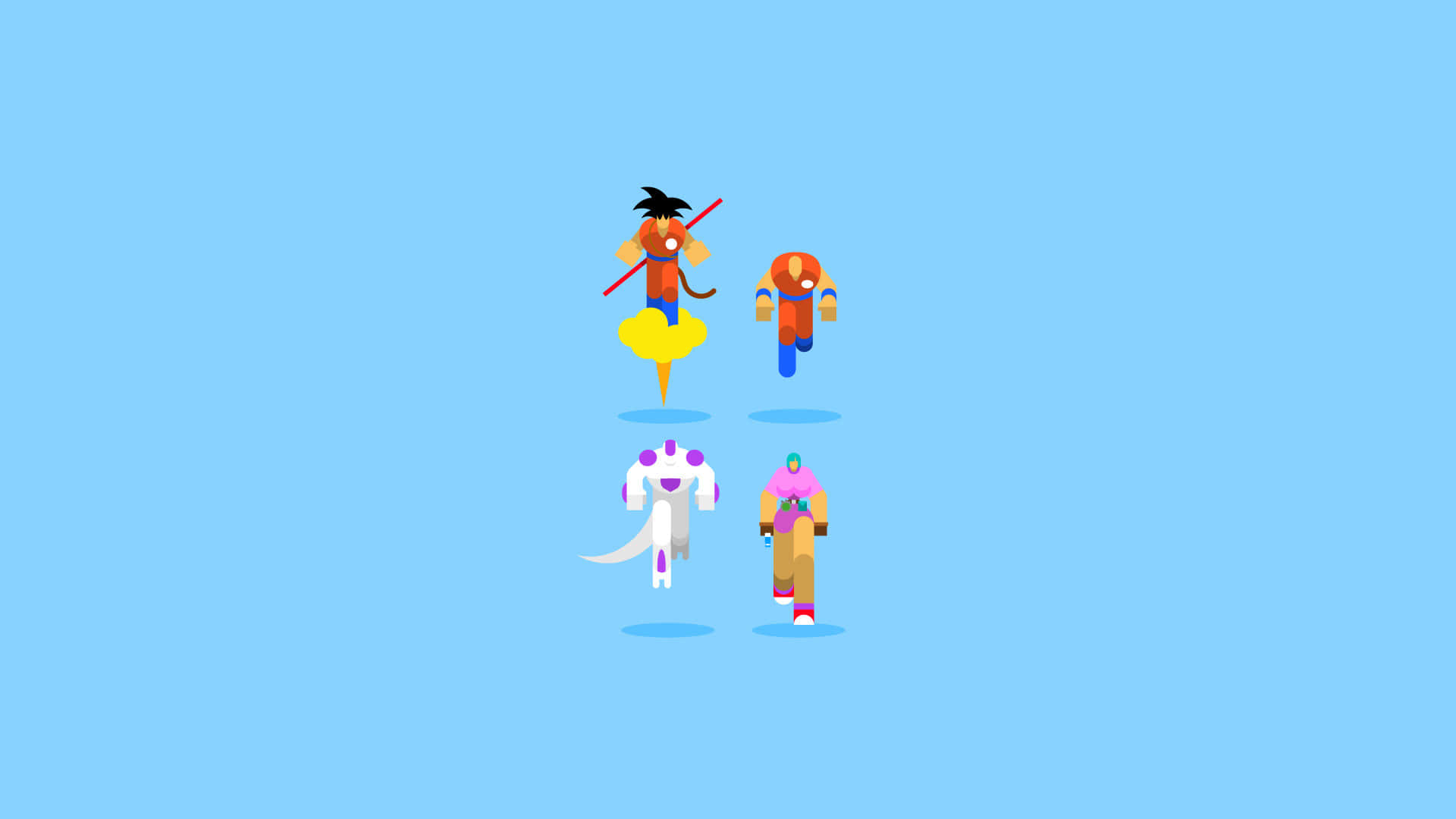 minimalist geek, pixel-art characters, light blue background, Full HD Desktop Wallpaper
