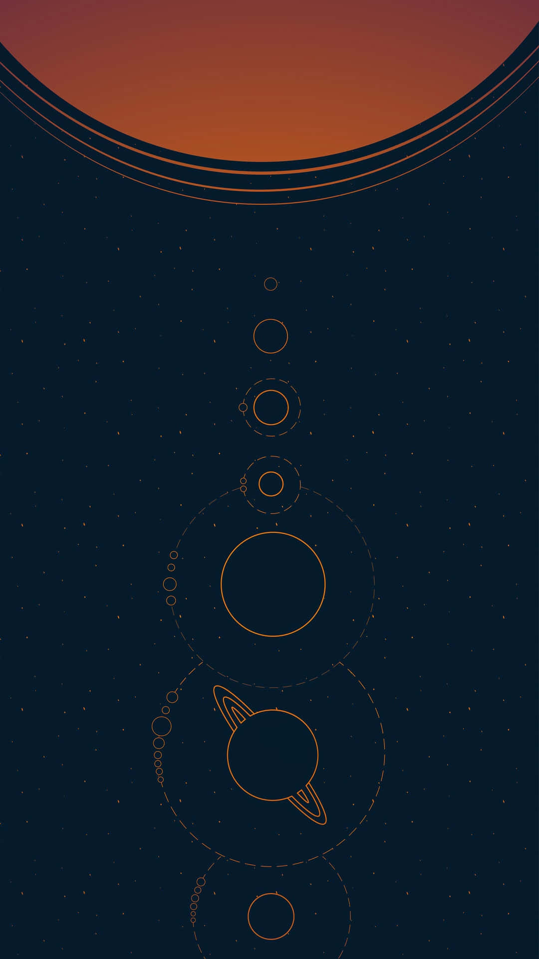 minimalist cosmic scene, glowing orange planetary outlines, deep navy starfield, Full HD Phone Wallpaper