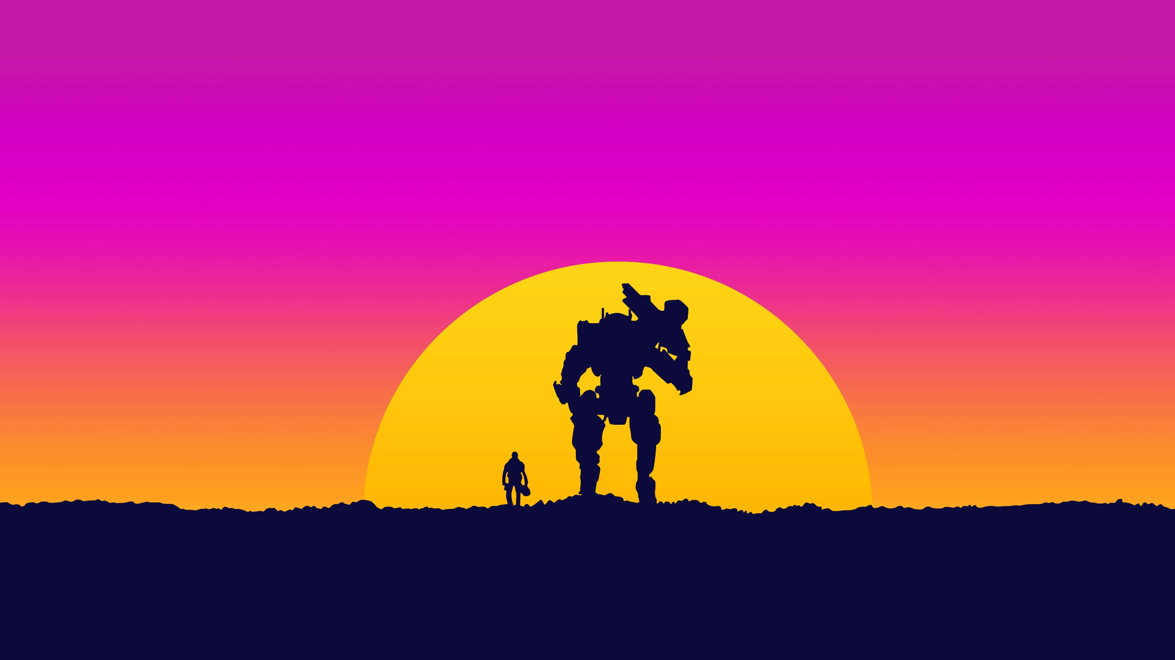 minimalist gaming, 3840 x 2160, mech silhouette, 4K Desktop Wallpaper