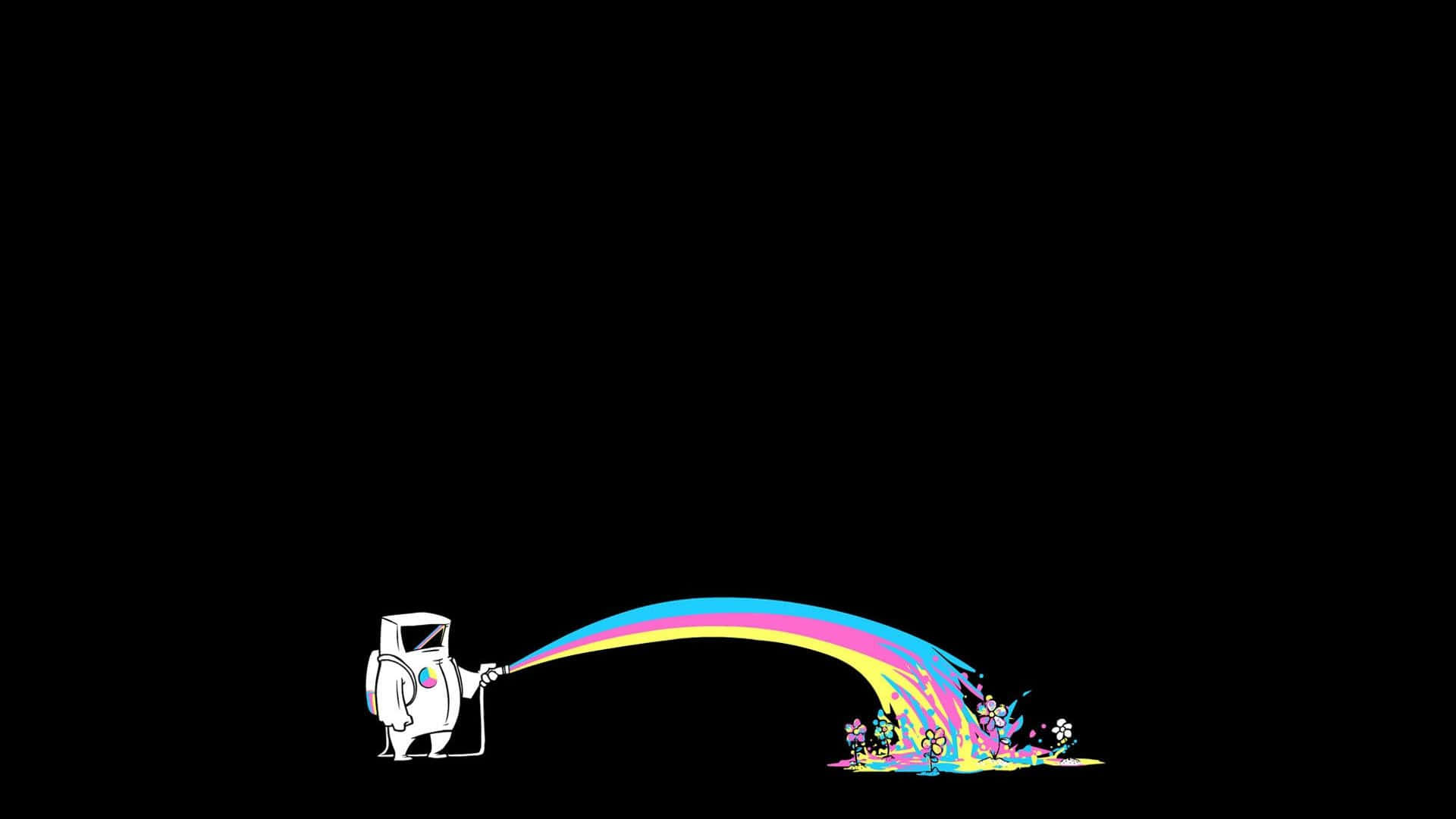 Minimalist Game, white cartoon robot, vibrant rainbow, Full HD Desktop Wallpaper
