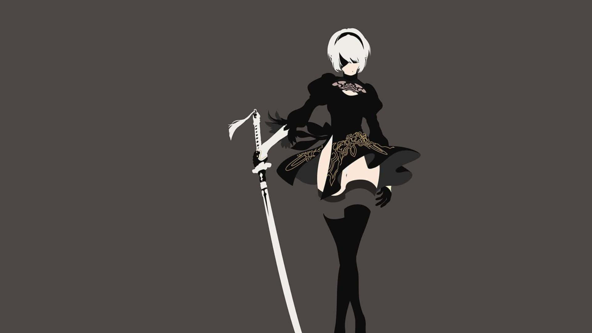 Minimalist Game, white hair, black outfit, Full HD Desktop Wallpaper