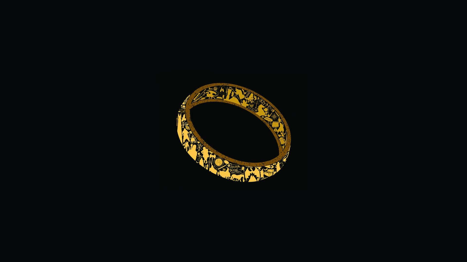 golden ring, intricate dark engravings, pure black background, Full HD Desktop Wallpaper