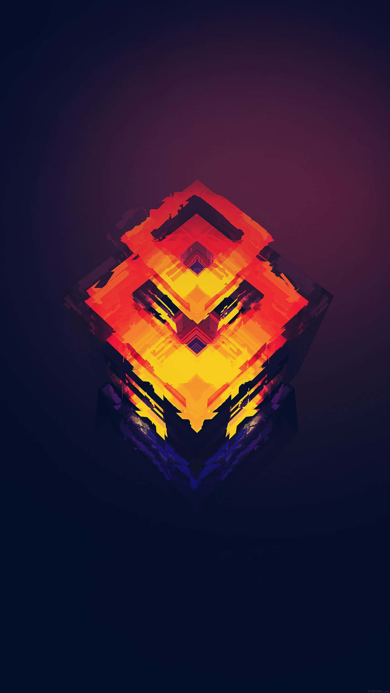 Minimalist Geek, glowing orange, yellow geometric cube, Full HD Phone Wallpaper