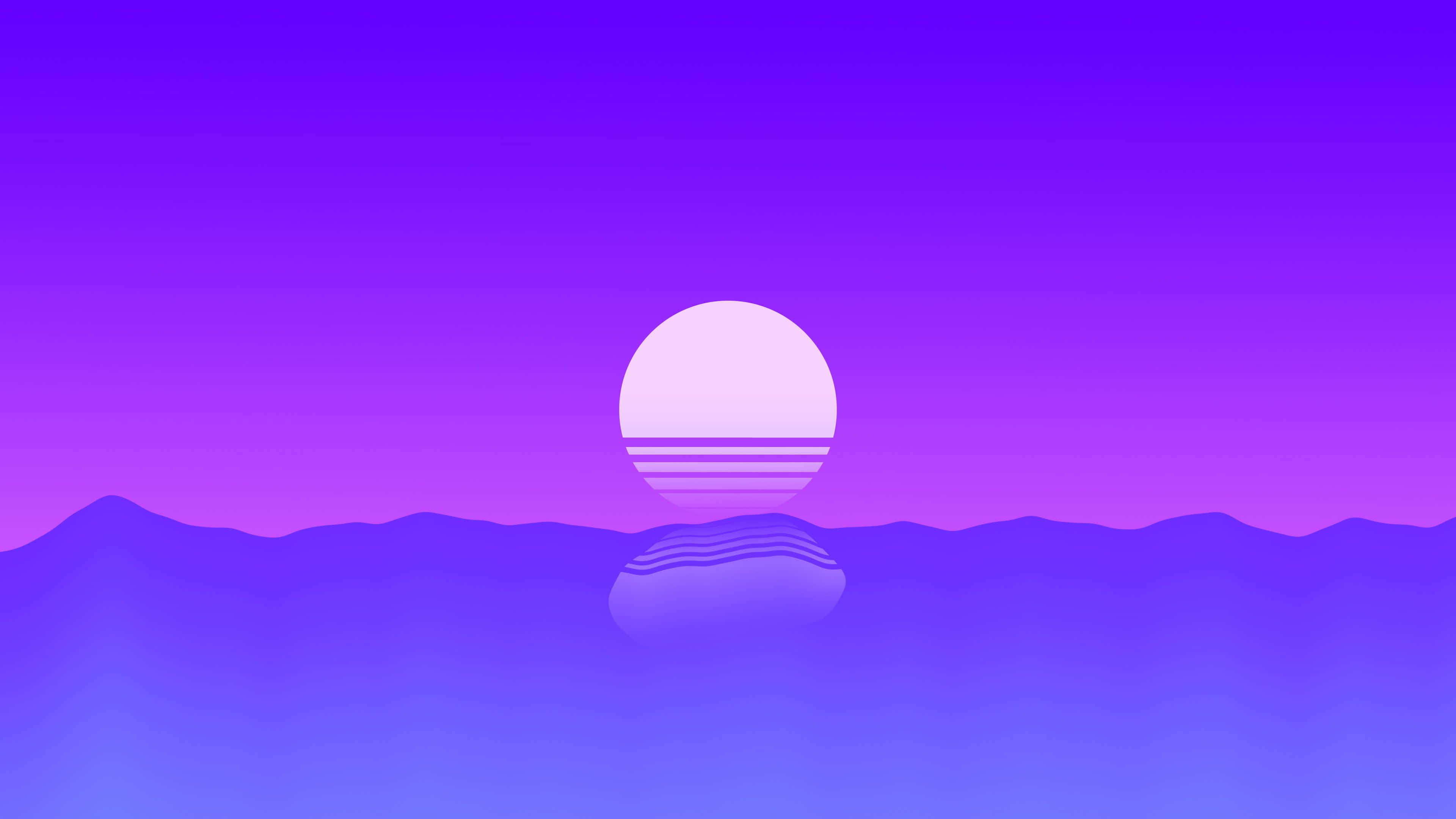 minimalist geek, sunset, purple mountains, 4K Desktop Wallpaper