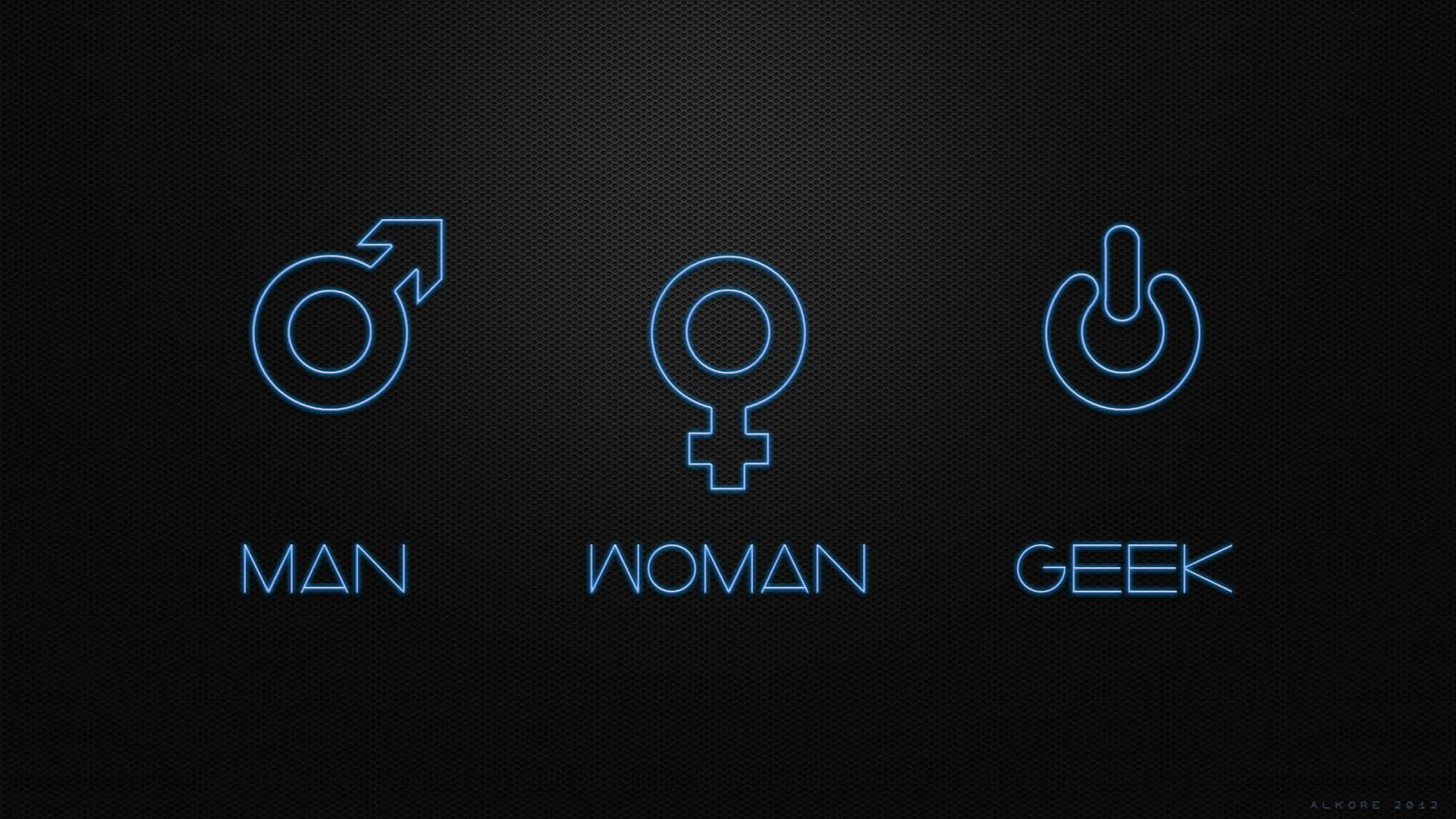 Minimalist Geek, glowing blue icons, man woman geek, Full HD Desktop Wallpaper