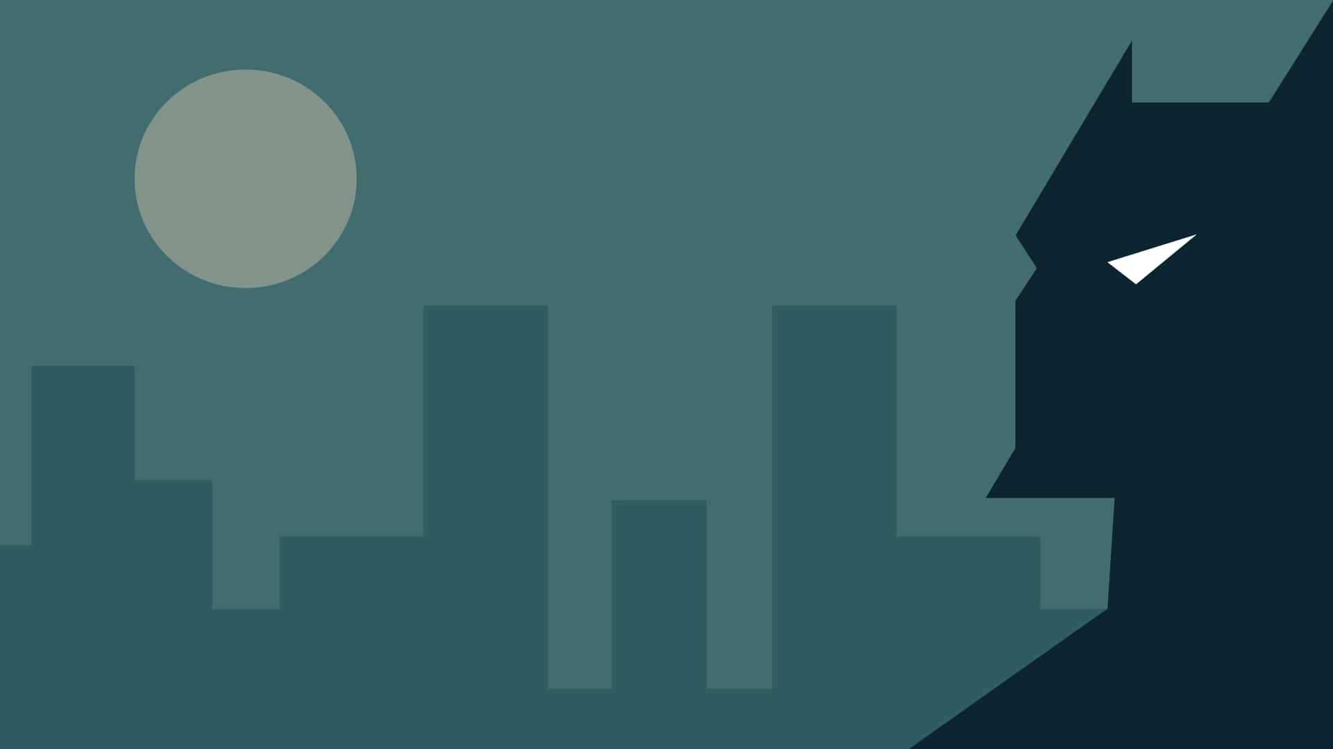 minimalist geek, bat-like figure, teal city skyline, Full HD Desktop Wallpaper