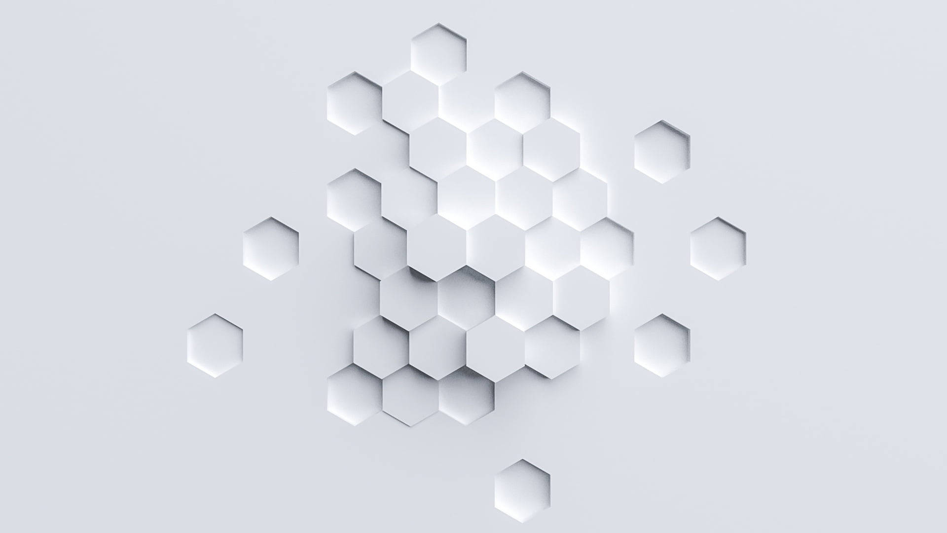 white minimalist hexagon, hexagons, soft shadows, Full HD Desktop Wallpaper