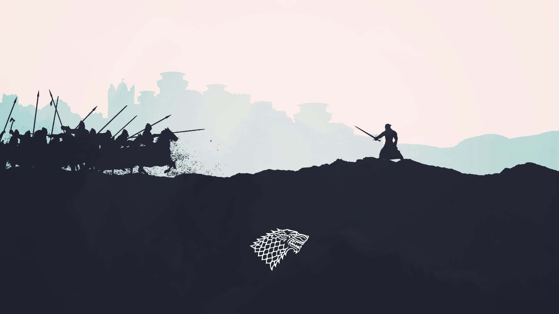 Minimalist Geometric Design, lone warrior, charging cavalry, Full HD Desktop Wallpaper