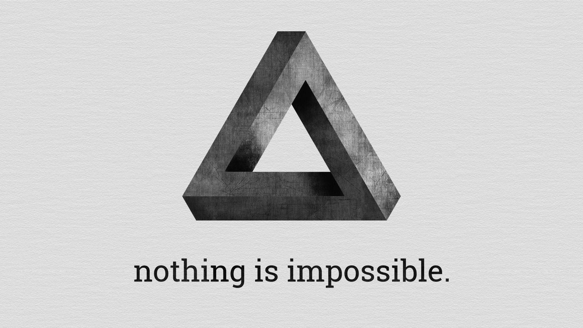 impossible triangle sculpture, textured metal surface, light gray background, Full HD Desktop Wallpaper