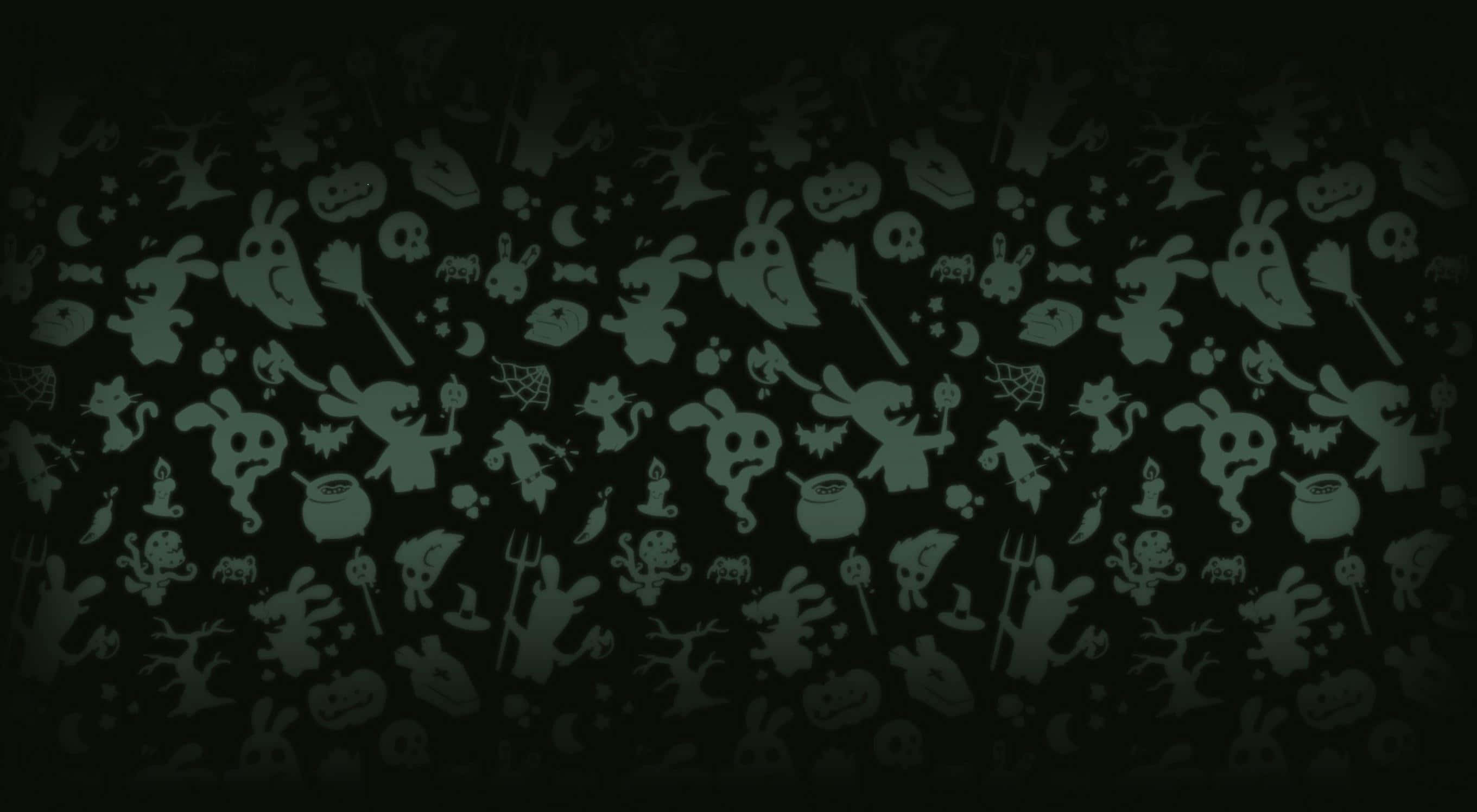minimalist halloween, dark green, ghosts, 2K Desktop Wallpaper