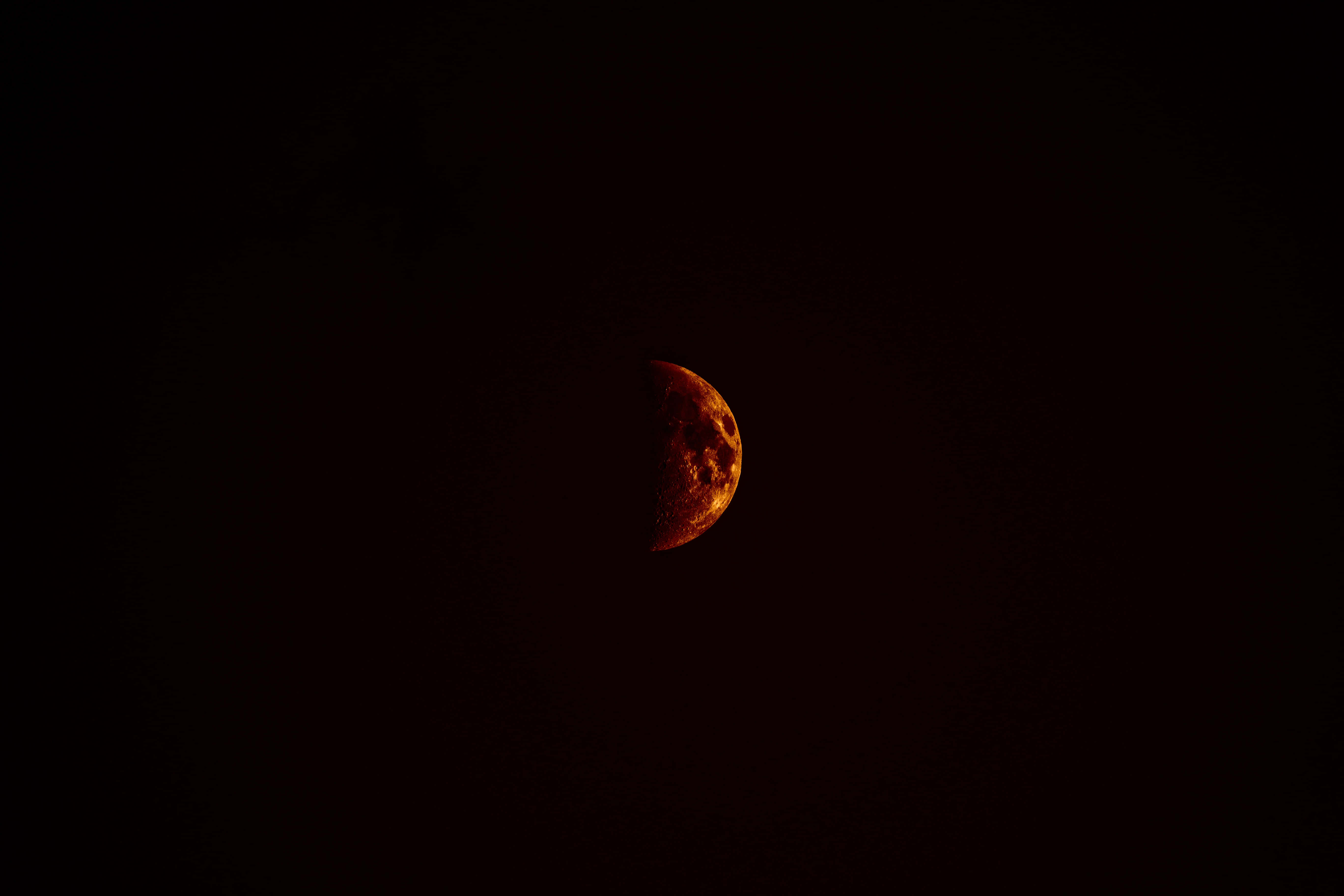 blood moon, faintly orange, pitch-black night sky, 5K Desktop Wallpaper
