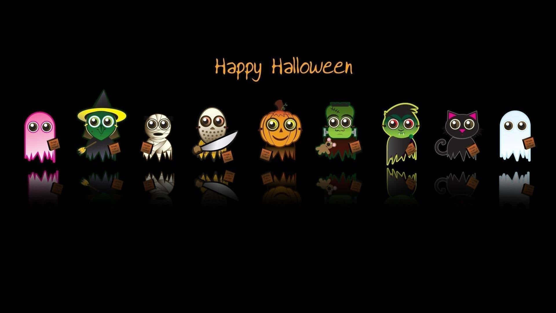 Minimalist Halloween, ghosts, pumpkins, Full HD Desktop Wallpaper