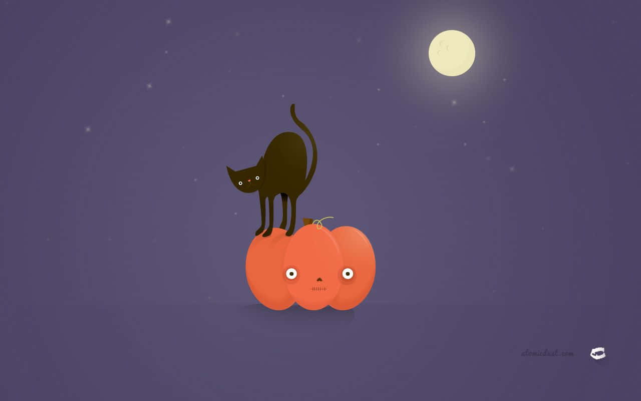 black cat, smiling orange pumpkin, full moon, HD Desktop Wallpaper