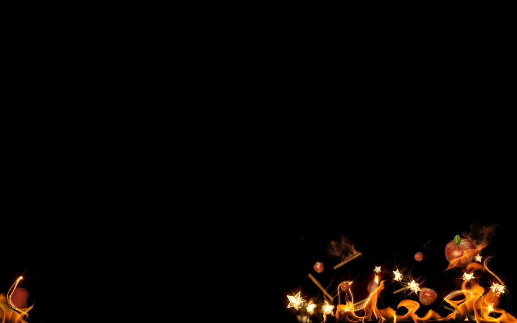 black background, fiery orange flames, glowing stars, HD Desktop Wallpaper