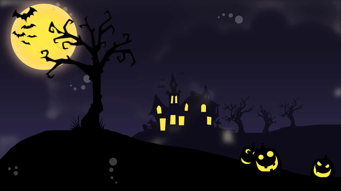 Halloween, haunted house, full moon, HD Desktop Wallpaper